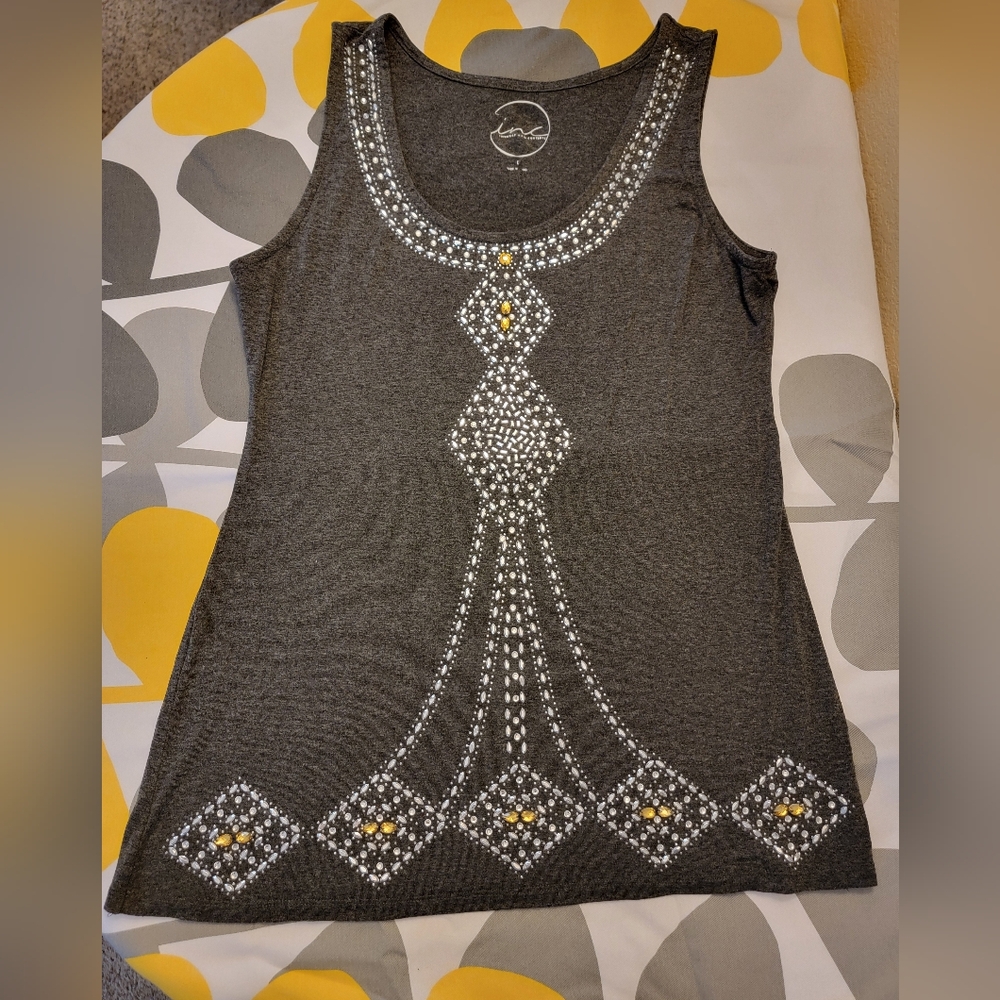 ✨INC International Concepts Gray Bohemian Studded Tank - Size Large✨